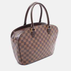 Pre Owned Louis Vuitton Saria Horizontal Handbag  Damier Canvas Leather Ebene