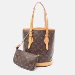 Pre Owned Louis Vuitton Bucket Pm Shoulder Handbag Monogram Canvas Leather