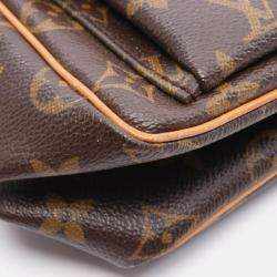 Pre Owned Louis Vuitton Vivacite PM Shoulder Bag  Monogram Canvas Leather Brown