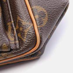 Pre Owned Louis Vuitton Vivacite PM Shoulder Bag  Monogram Canvas Leather Brown