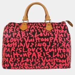 Pre Owned Louis Vuitton Brown/Pink Monogram Graffiti Speedy 30 Handbag