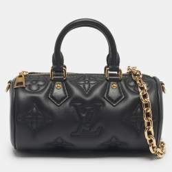 Pre Owned Louis Vuitton Black Bubblegram Leather Papillon BB Bag