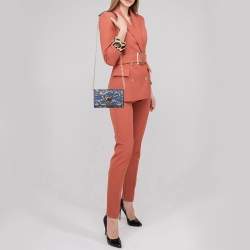 Pre Owned Louis Vuitton Navy Blue Flower Lace Leather Inlay Twist Wallet on Chain