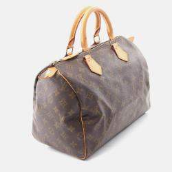 Pre Owned Louis Vuitton Speedy 30 Brown Monogram Canvas Leather Handbag 
