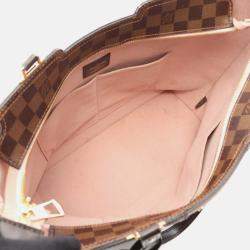 Pre Owned Louis Vuitton Jersey Shoulder Tote Bag Damier Canvas Leather Ebene