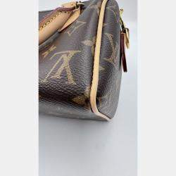 Pre Owned Louis Vuitton Speedy Bandouliere 20 Beige Monogram Canvas Top Handle Bag