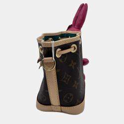 Pre Owned Louis Vuitton Nano Noe Fuschia Brown Monogram Coated Canvas Bucket Bag