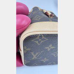 Pre Owned Louis Vuitton Nano Noe Fuschia Brown Monogram Coated Canvas Bucket Bag