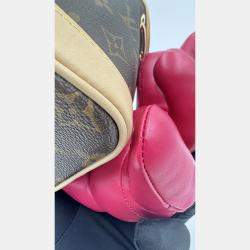 Pre Owned Louis Vuitton Nano Noe Fuschia Brown Monogram Coated Canvas Bucket Bag