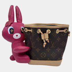 Pre Owned Louis Vuitton Nano Noe Fuschia Brown Monogram Coated Canvas Bucket Bag