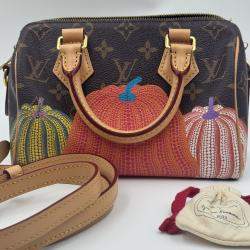 Pre Owned Louis Vuitton x Yayoi Kusama Pumpkin Monogram Speedy Bandouliere 20 Bag 