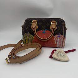 Pre Owned Louis Vuitton x Yayoi Kusama Pumpkin Monogram Speedy Bandouliere 20 Bag 