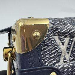 Pre Owned Louis Vuitton Grey Denim Leather Side Trunk Bag