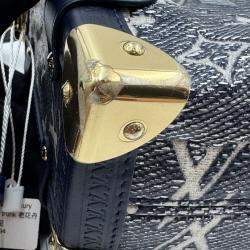 Pre Owned Louis Vuitton Grey Denim Leather Side Trunk Bag