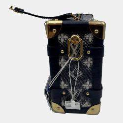 Pre Owned Louis Vuitton Grey Denim Leather Side Trunk Bag