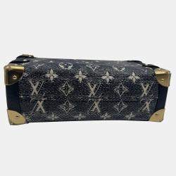Pre Owned Louis Vuitton Grey Denim Leather Side Trunk Bag