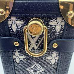 Pre Owned Louis Vuitton Grey Denim Leather Side Trunk Bag