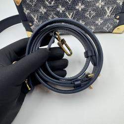Pre Owned Louis Vuitton Grey Denim Leather Side Trunk Bag