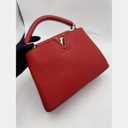 Pre Owned Louis Vuitton Red Leather Capucines BB Bag