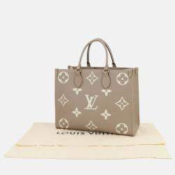 Pre Owned Louis Vuitton Onthego MM Tourterelle Creme Monogram Empreinte Leather Tote Bag