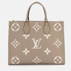 Pre Owned Louis Vuitton Onthego MM Tourterelle Creme Monogram Empreinte Leather Tote Bag