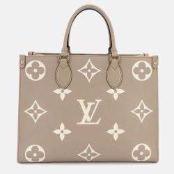 Pre Owned Louis Vuitton Onthego MM Tourterelle Creme Monogram Empreinte Leather Tote Bag