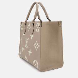 Pre Owned Louis Vuitton Onthego MM Tourterelle Creme Monogram Empreinte Leather Tote Bag