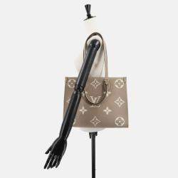 Pre Owned Louis Vuitton Onthego MM Tourterelle Creme Monogram Empreinte Leather Tote Bag