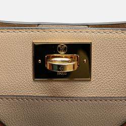 Pre Owned Louis Vuitton On My Side MM Galle, Gray Beige Monogram Leather Top Handle Bag