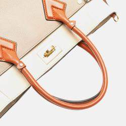 Pre Owned Louis Vuitton On My Side MM Galle, Gray Beige Monogram Leather Top Handle Bag