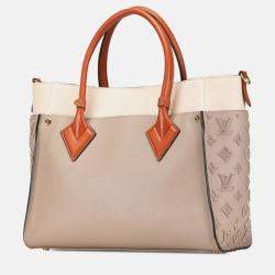 Pre Owned Louis Vuitton On My Side MM Galle, Gray Beige Monogram Leather Top Handle Bag