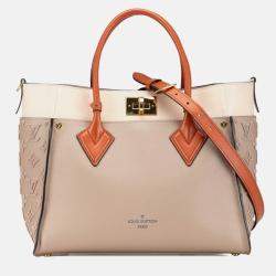 Pre Owned Louis Vuitton On My Side MM Galle, Gray Beige Monogram Leather Top Handle Bag