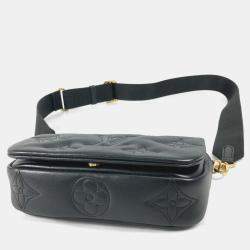 Pre Owned Louis Vuitton Monogram Bubblegram Black Leather Wallet-On-Strap