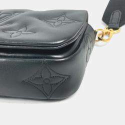 Pre Owned Louis Vuitton Monogram Bubblegram Black Leather Wallet-On-Strap