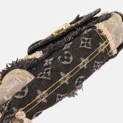 Pre Owned Louis Vuitton Pouchy Black Monogram Denim Patchwork Handbag