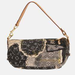 Pre Owned Louis Vuitton Pouchy Black Monogram Denim Patchwork Handbag
