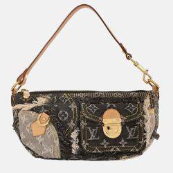 Pre Owned Louis Vuitton Pouchy Black Monogram Denim Patchwork Handbag