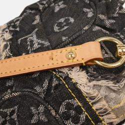 Pre Owned Louis Vuitton Pouchy Black Monogram Denim Patchwork Handbag