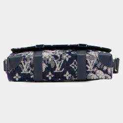 Pre Owned Louis Vuitton Blue Monogram Tapestry Trunk Messenger