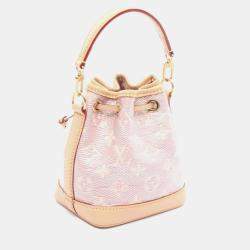 Pre Owned Louis Vuitton Nano Noe Pink Brown Monogram Jacquard Leather Handbag