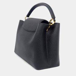 Pre Owned Louis Vuitton Black Leather Capucines MM