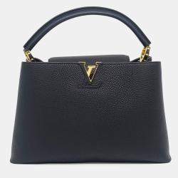 Pre Owned Louis Vuitton Black Leather Capucines MM