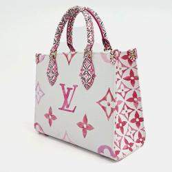 Pre Owned Louis Vuitton OnTheGo Pink White Coated Canvas PM