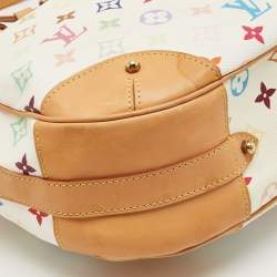Pre Owned Louis Vuitton White Multicolor Monogram Canvas Greta Bag
