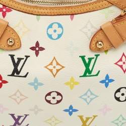 Pre Owned Louis Vuitton White Multicolor Monogram Canvas Greta Bag