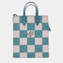 Pre Owned Louis Vuitton Blue White Damier Checkerboard Sac Plat XS