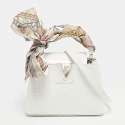 Pre Owned Louis Vuitton White Alligator Mini Capucines Bag