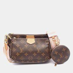 Pre Owned Louis Vuitton Multi Pochette Accessoires Shoulder Bag Coated Canvas Leather Monogram Brown Pink