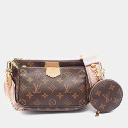 Pre Owned Louis Vuitton Multi Pochette Accessoires Shoulder Bag Coated Canvas Leather Monogram Brown Pink