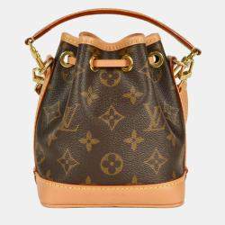 Pre Owned Louis Vuitton Nano Noe Shoulder Bag Monogram Canvas Brown Rfid Handbag
